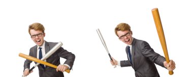 Beyazda beysbol sopası olan genç iş adamı