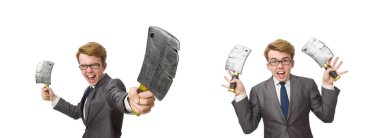 Silahlı genç iş adamı beyazlara izole edildi.