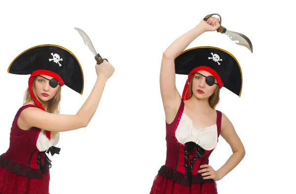 Woman pirate isolated on white — Stock Photo, Image