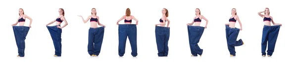 Mujer con jeans grandes en concepto de dieta — Foto de Stock