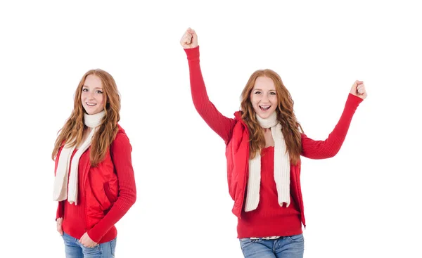 Woman in warm clothing isolated on white — Stock Photo, Image