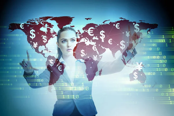 Concept mondial de transfert et d'échange d'argent avec une femme d'affaires — Photo