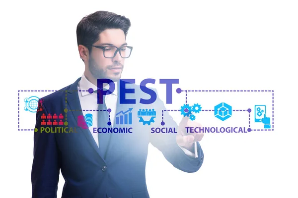 Business people in PEST analysis business concept — Stock Photo, Image