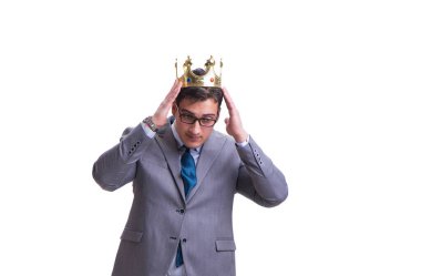 Kral işadamı beyaz arka planda izole edilmiş.