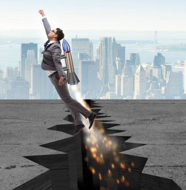 İş adamı roketle kaya boşluğundan uçuyor