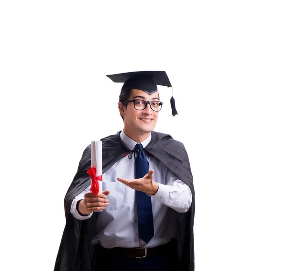 Student afgestudeerd geïsoleerd op witte achtergrond — Stockfoto