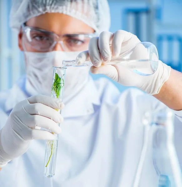 Concepto de biotecnología con científico en laboratorio — Foto de Stock