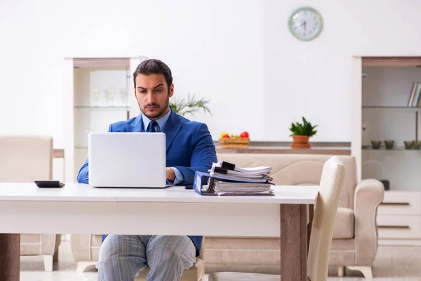 Young male employee working from house in self-isolation concept — Stock Photo, Image