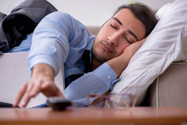 Tired businessman employee working from home — Stock Photo, Image