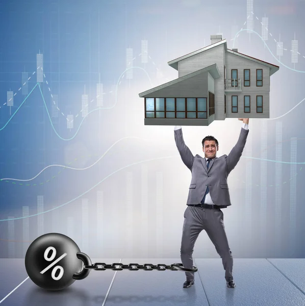 Empresario en concepto de financiación de deuda hipotecaria — Foto de Stock