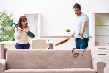 Genç çift ve yılan dairede.