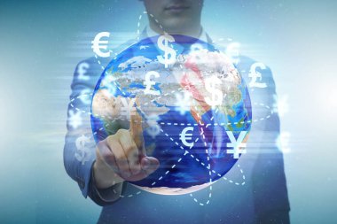 İş adamıyla küresel para transferi ve döviz konsepti