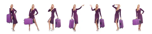 Девушка с чемоданами изолированы на белом — стоковое фото