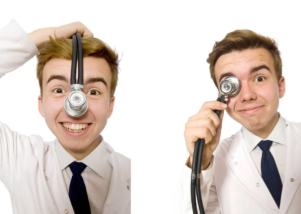 Grappige dokter geïsoleerd op wit — Stockfoto