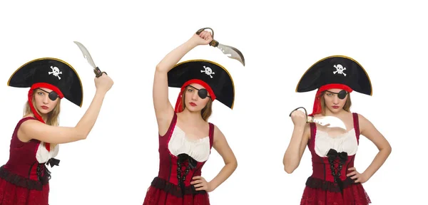 Kvinnlig pirat isolerad på vitt — Stockfoto