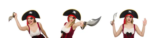 白に隔離された女海賊 — ストック写真