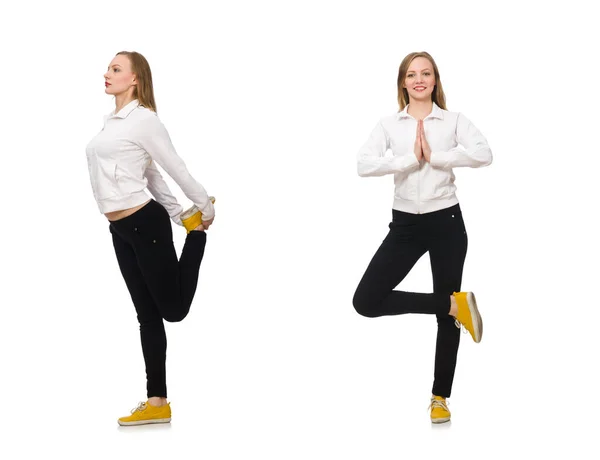 Woman doing exercises isolated on white — Stock Photo, Image