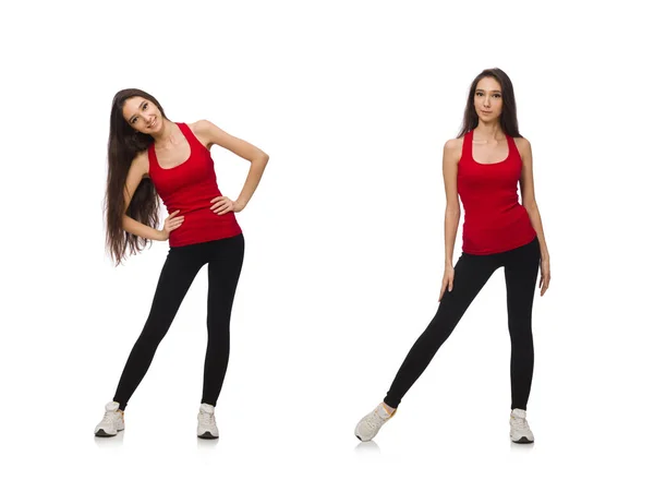 Young woman doing sport exercises isolated on white — Stock Photo, Image