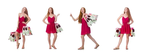 흰 쇼핑백을 들고 있는 여자 — 스톡 사진
