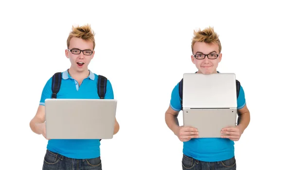 Student with laptop isolated on white — Stock Photo, Image