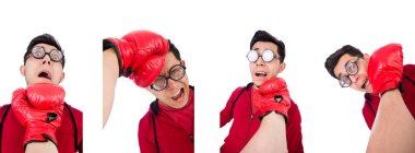 Beyaz tenli komik boksör.