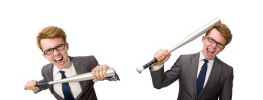 Beyazda beysbol sopası olan genç iş adamı