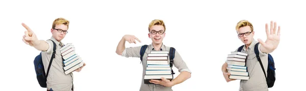 Estudante com livros isolados sobre branco — Fotografia de Stock