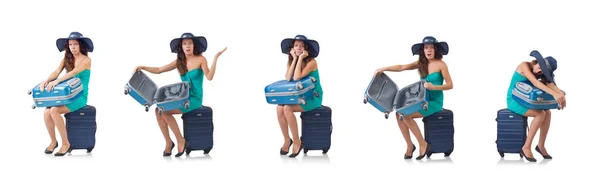 Mulher com bagagem isolada no branco — Fotografia de Stock