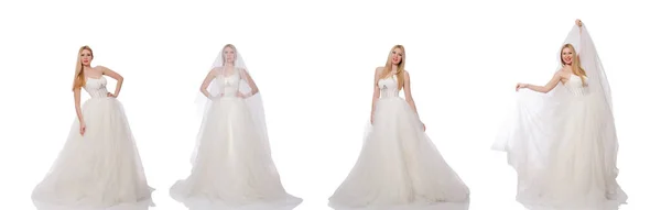 Donna in abito da sposa isolato su bianco — Foto Stock