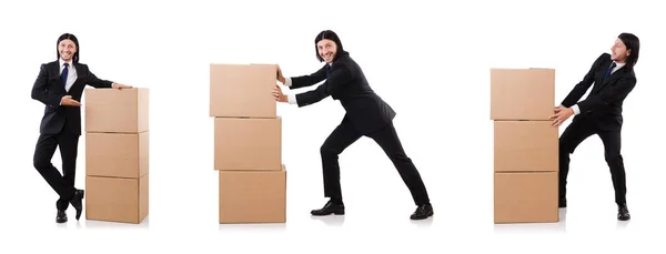 Engraçado homem com caixas em branco — Fotografia de Stock
