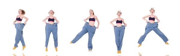 Mujer con jeans grandes en concepto de dieta — Foto de Stock