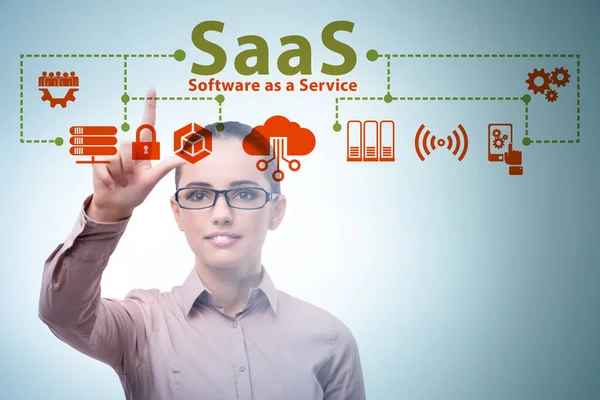 Software como servicio - Concepto SaaS con empresaria —  Fotos de Stock