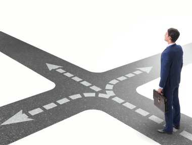 Belirsizlik kavramında yol ayrımında olan genç işadamı