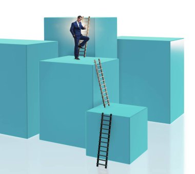 Bloğun tepesindeki işadamı beyazda izole edildi