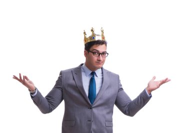 Kral işadamı beyaz arka planda izole edilmiş.