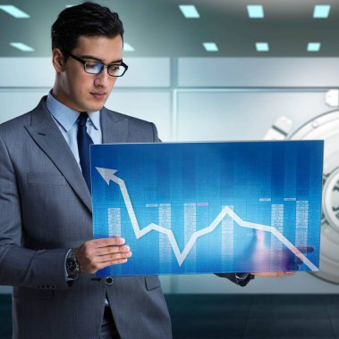 Businessman with touchscreen in financial banking concept clipart