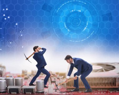 İşadamı madencilik parasıyla kripto para kavramı