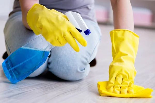 Mujer haciendo limpieza en casa —  Fotos de Stock