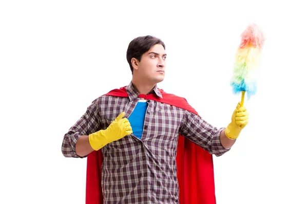 El super héroe limpiador aislado en blanco — Foto de Stock