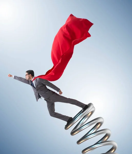 Businessman jumping from spring in promotion concept