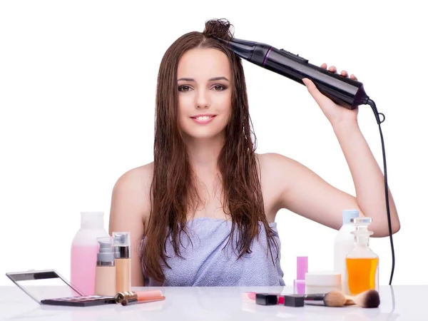 Jeune femme en beauté maquillage isolé sur blanc — Photo