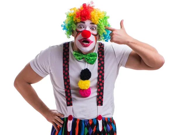 Grappige clown acteren dom geïsoleerd op witte achtergrond — Stockfoto