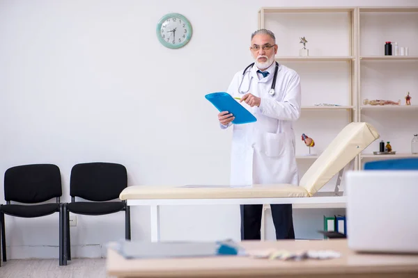 Gammal manlig läkare som arbetar på kliniken — Stockfoto