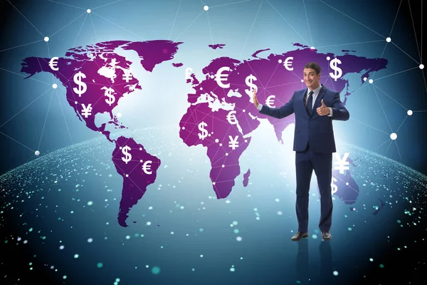 Concept global de transfert et d'échange d'argent avec un homme d'affaires — Photo