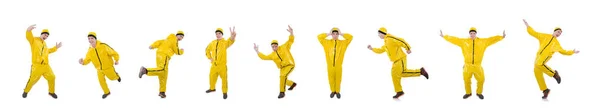 Hombre en traje amarillo aislado en blanco — Foto de Stock