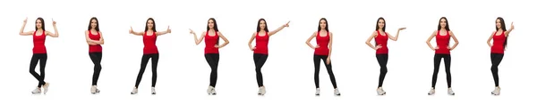 Young woman doing exercises on white — Stock Photo, Image