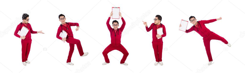 Funny instructor with whistle and diary isolated on white — Stock Image Funny instructor with whistle and diary isolated on white Stock Picture