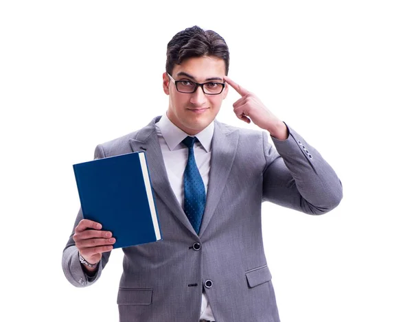 Estudiante de negocios leyendo un libro aislado sobre fondo blanco — Foto de Stock