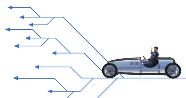 Επιχειρηματίας οδήγηση σπορ αυτοκίνητο επιλέγοντας διαφορετικές διαδρομές σταδιοδρομίας — Φωτογραφία Αρχείου