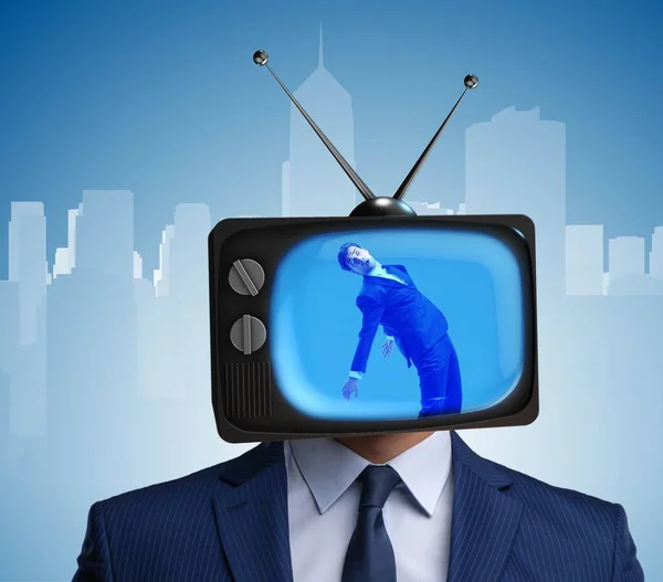 Man with television head in tv addiction concept — Stock Photo, Image